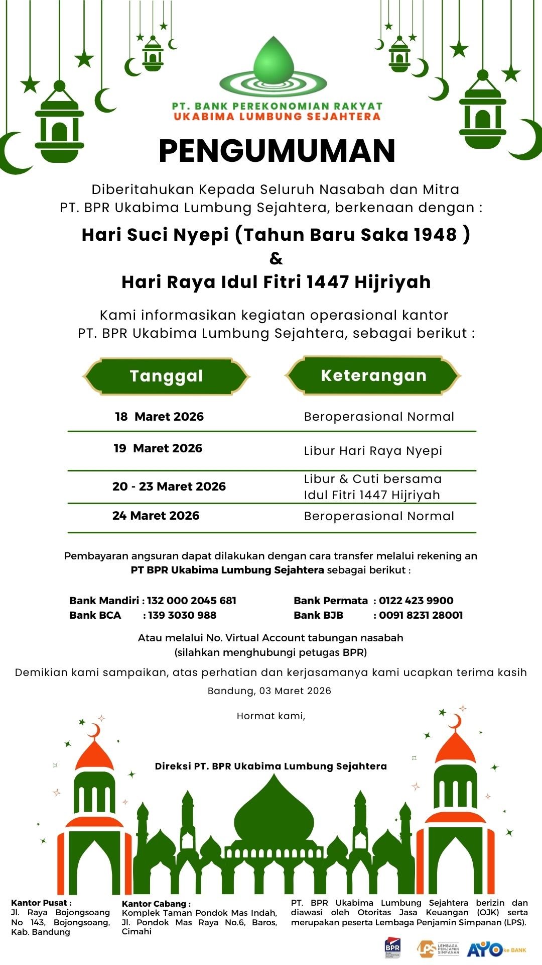 Libur Hari Raya Nyepi & Hari Raya Idul Fitri Tahun 2026
